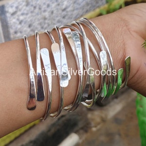 Bracelets réglables en argent sterling 925, lot de 5 joncs, jonc empilable, jonc 5 jours, jonc fait main, jonc épais en argent pour femme image 4