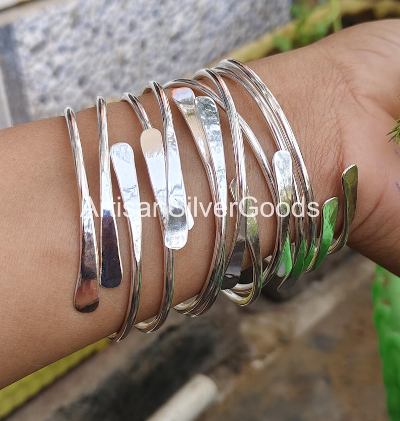 Adjustable 925 Sterling Silver Bangles, Set of 5 bangles, Stacking bangles, 5 Day bangles, Handmade bangles, Thick Silver bangles For Woman immagine 4