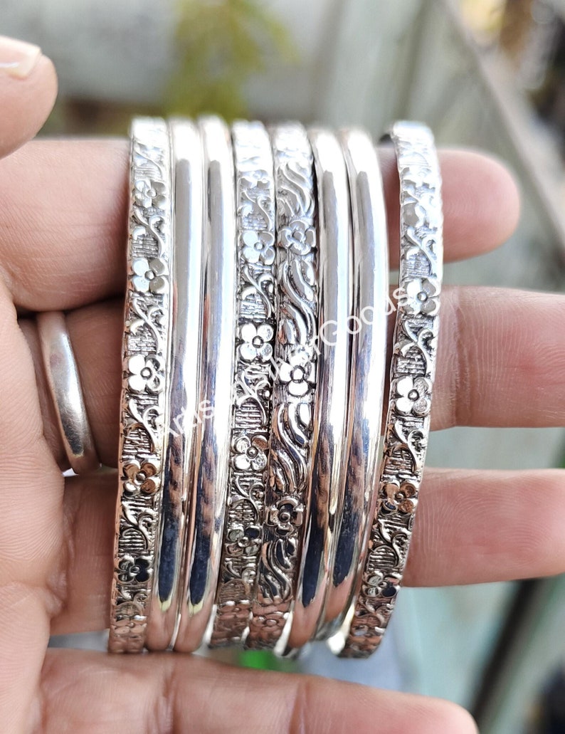 Solid 925 Silver Bangle, Set Of 8 Bangle, Silver Bangle, Handmade Bangle, Women Bangle, Wide Boho Bangles, 8 Day Bangles, Stacking Bangle image 2