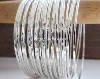 Stacking Bangle in Sterling Silver, Sterling Silver Bangle Set, Set of 7 Bangles, Thin Stacking, Bangles, Silver Bracelet Set, 7 Day Bangles