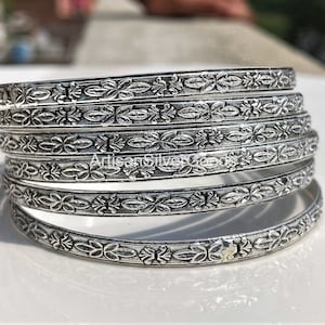 Lindas pulseiras de prata, conjunto de pulseiras de prata esterlina 925 feito à mão, pulseira de conjunto simples, pulseira de 7 dias, 7 pulseiras de conjunto, pulseiras empilháveis