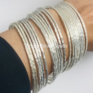 Conjunto de 7 pulseiras, pulseiras marteladas, pulseiras empilháveis, Semanario, pulseira empilhável, pulseiras de 7 dias, pulseiras finas de prata brilhante,