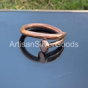 Solid Copper Ring, Pure Copper Ring ,Hammered Ring, Men&#39;s Ring red Copper Ring, Signet Copper Ring Handmade Boho Ring Valentine&#39;s Day Gift
