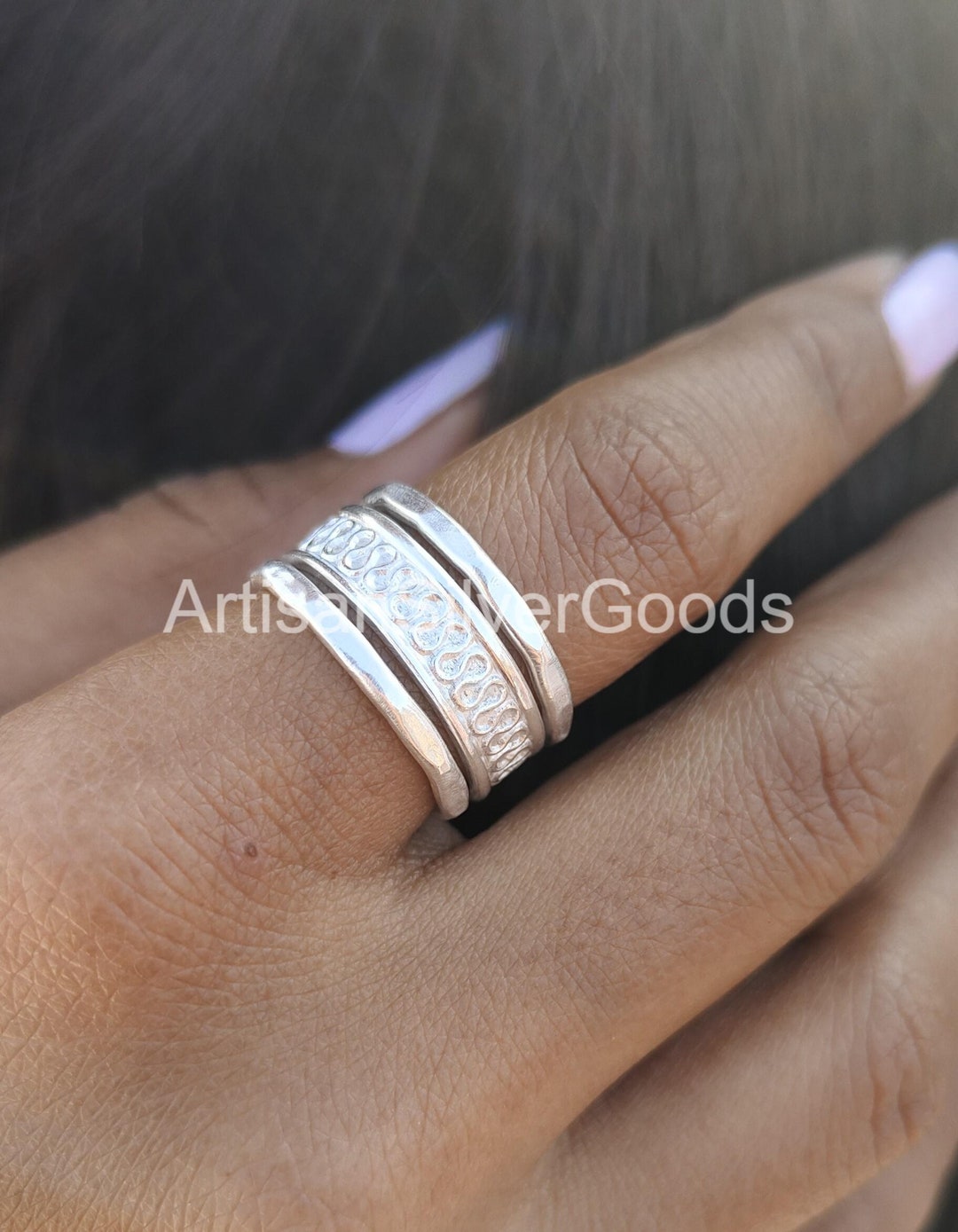 Set of Sterling Silver Stacking Ring Simple Silver Hammered Pure