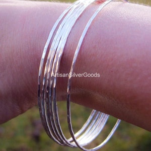 Stacking Bangle in Sterling Silver, Sterling Silver Bangle Set, Set of 7 Bangles, Thin Stacking, Bangles, Silver Bracelet Set, 7 Day Bangles image 2