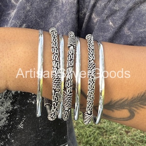 925 Sterling Silver Bangles Set of 7  Bangle Boho Handmade Bangles, Wide Bangles, Stacking Thick Bangle Designer Ball Bangle Gift For Her
