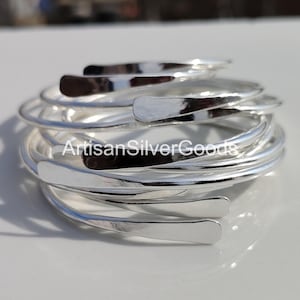 Adjustable 925 Sterling Silver Bangles, Set of 5 bangles, Stacking bangles, 5 Day bangles, Handmade bangles, Thick Silver bangles For Woman immagine 5