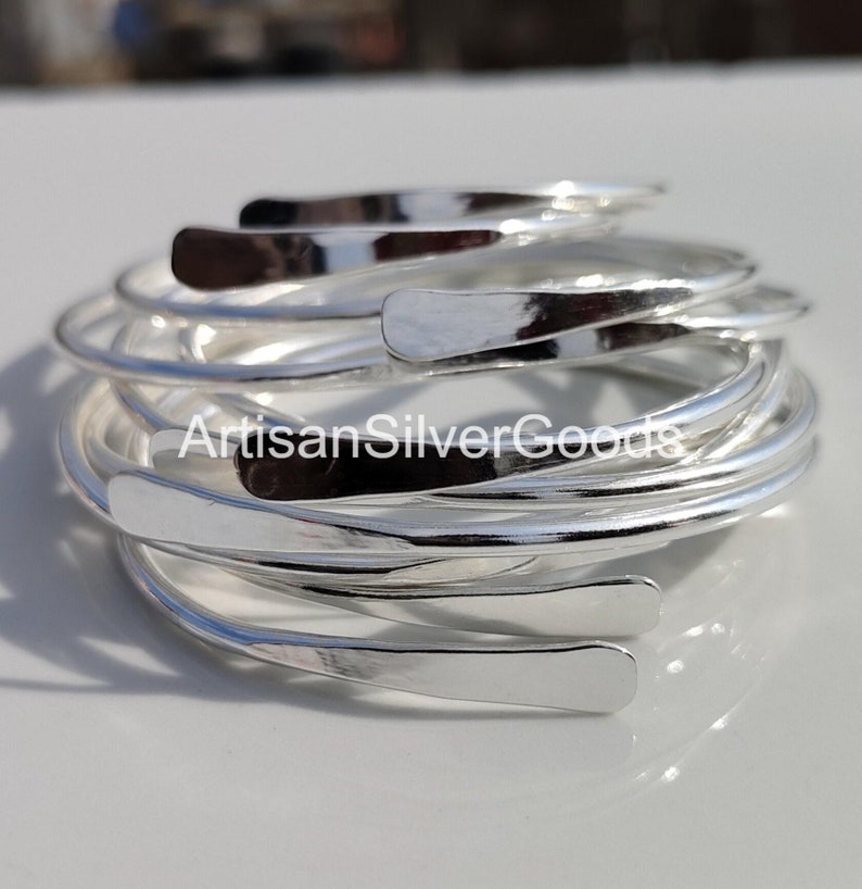 Adjustable 925 Sterling Silver Bangles, Set of 5 bangles, Stacking bangles, 5 Day bangles, Handmade bangles, Thick Silver bangles For Woman immagine 5