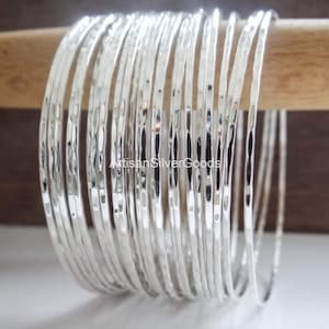 Stacking Bangle in Sterling Silver, Sterling Silver Bangle Set, Set of 7 Bangles, Thin Stacking, Bangles, Silver Bracelet Set, 7 Day Bangles image 4