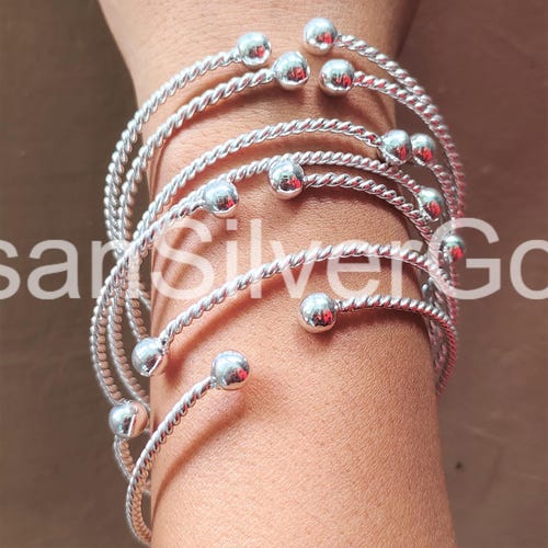 Dainty Thin 1.3mm Round, Sterling Silver Bangle Set, Set of