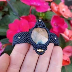 Red Labradorite and brass macrame bracelet