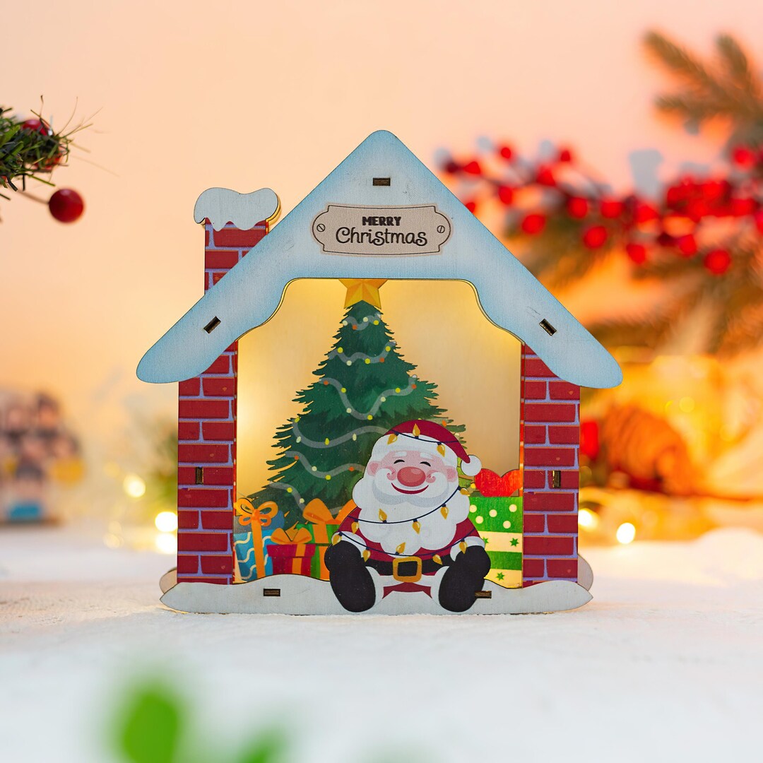Weihnachten aus Holz mit LEDLicht Santa House B1 Holz Santa Etsy.de