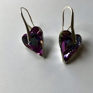 Pink crystal heart earrings - Sparkling Lightweight Earrings- Gift For Her - Romantic Dangle Earrings