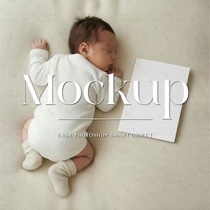 Newborn Baby Mockup | Birth Announcement Card Mockup | Smart Object PSD | Baby Birth Card And Photo Mockup