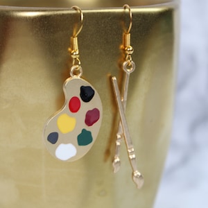 Paint earrings | Paintbrush earrings | Palette and Brush Earrings | Artist Gift
