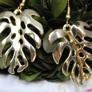 Gold Monstera Earrings | Tropical Leaf Earrings