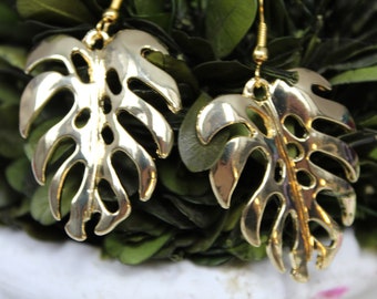 Gold Monstera Earrings | Tropical Leaf Earrings