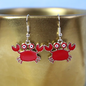 Red Crab Earrings | Beach Earrings | Cartoon Animal Earrings | Silly Animal Earrings