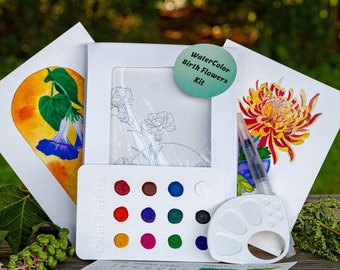 Monthly Flowers WaterColor Kit | Birth Flowers Watercolor kit, DIY Coloring kit, Arts & Crafts, Water Paint Kit, DIY Art Kit, DIY Postcards