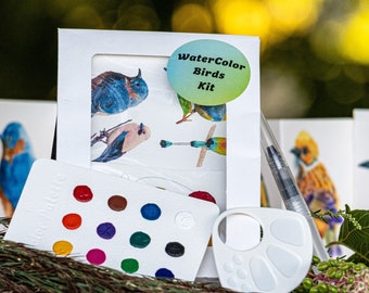 Birds WaterColor Kit | Watercolor kit, DIY coloring kit, Arts & Crafts gift, Painting Kit, Travel art package, Postcard, bird watching