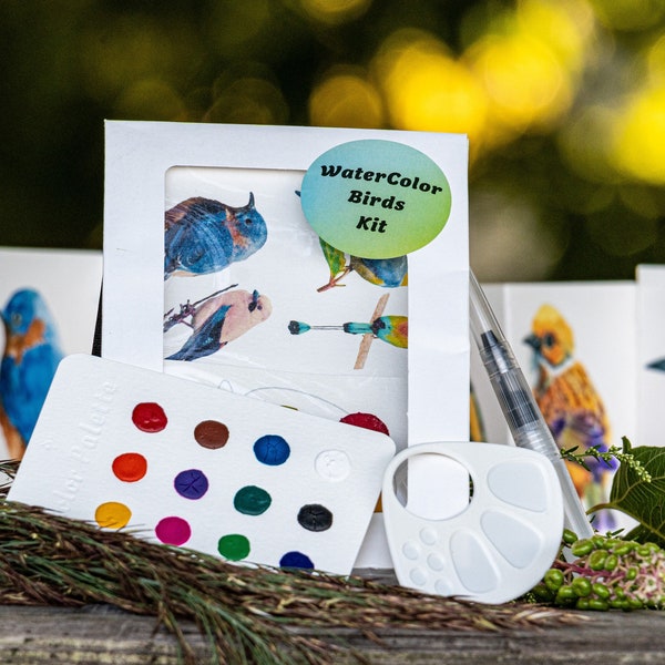 Birds WaterColor Kit | Watercolor kit, DIY coloring kit, Arts & Crafts gift, Painting Kit, Travel art package, Postcard, bird watching