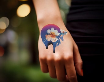 Floral Temporary Tattoos: Artisan Flower Designs, Pack of 9 (3x3")