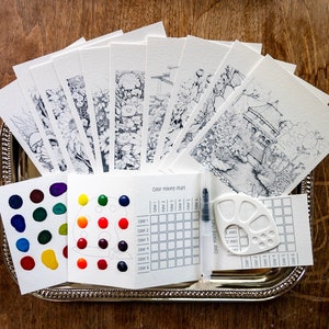 Garden WaterColor Kit | Watercolor kit, DIY coloring kit, Arts & Crafts gift, Painting Kit, Travel art package, Postcard, Flower Garden Kit