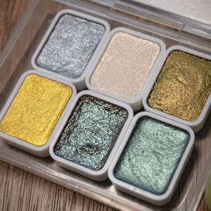 Shimmer Watercolors Set ~ Gilded Wilderness, 6-Color Paint Palette, Watercolor paint color theme, colorful colored paints palette, Pigment