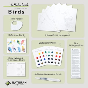 Fågelakvarellkit: Gör-det-själv-målningsprojekt, resekonstpaket, allt-i-ett-kit, fågelälskare Full Watercolor Kit