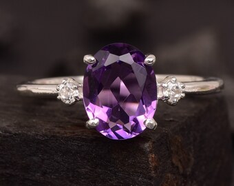 Purple Amethyst Engagement Ring, Amethyst Solitaire Ring, Oval Cut Gemstone Ring, February Birthstone, Engagement Promise Gift Ring For Her