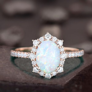 Natural Opal Ring 14k Gold Ring |October Birthstone Ring | Stunning Oval Cut Natural Opal Anniversary Ring |Gift For Her Birthday,Ring Gift