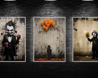 Banksy - Obras de arte de estilo Halloween / Arte de pared - Juego de 10 para imprimir