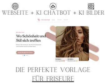 Plantilla de sitio web de peluquería boho + chatbot AI + imágenes AI / No es una plantilla de Canva, sino un sitio web real