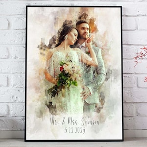 Wedding Anniversary Gift, Watercolor Custom Family Portrait, Gift for Wife, Gift for Husband, Painting from Photo, Custom Canvas Print