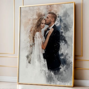 Watercolor Couple Portrait, Valentines Day Gift, 1st Anniversary Gift, 1st Anniversary Present, Painting from Photo, Personalized Portrait