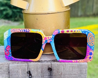 Artsy Hand-painted Colorful Oversized  Square Sunglasses