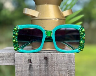 Green Oversized Square Sunglasses