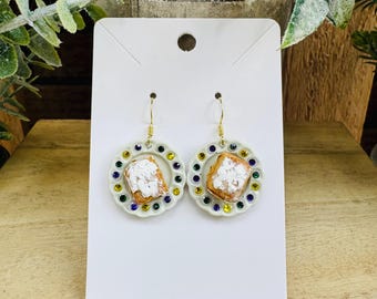 Mardi Gras Beignet Handmade Earrings