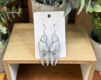 Silver Hand-Painted Crawfish Earrings