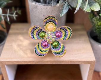 Bedazzled Mardi Gras Flower Hair Clip