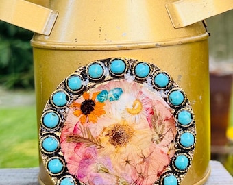 Handmade Floral Turquoise Stone Belt Buckle