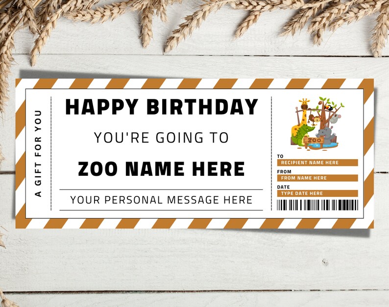 Printable Birthday Zoo Ticket Voucher Template Surprise Trip - Etsy