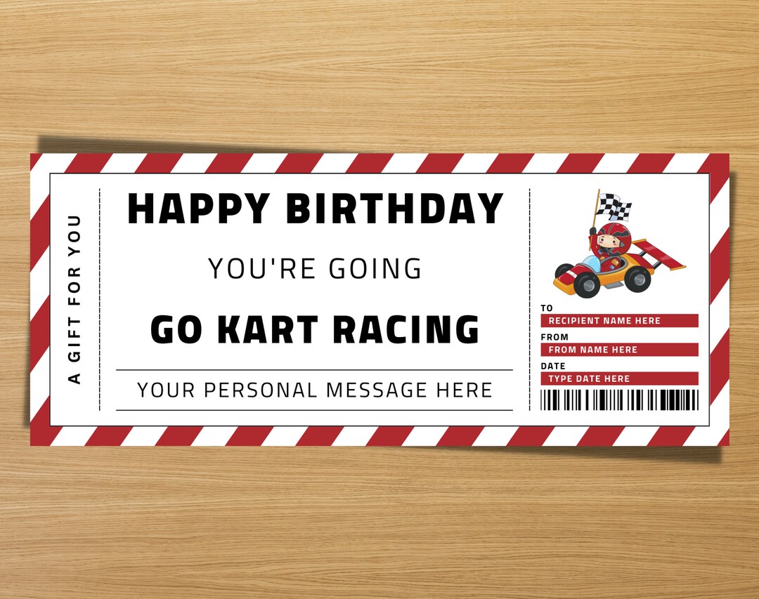 Printable Birthday Go Kart Ticket Voucher Template Surprise Etsy
