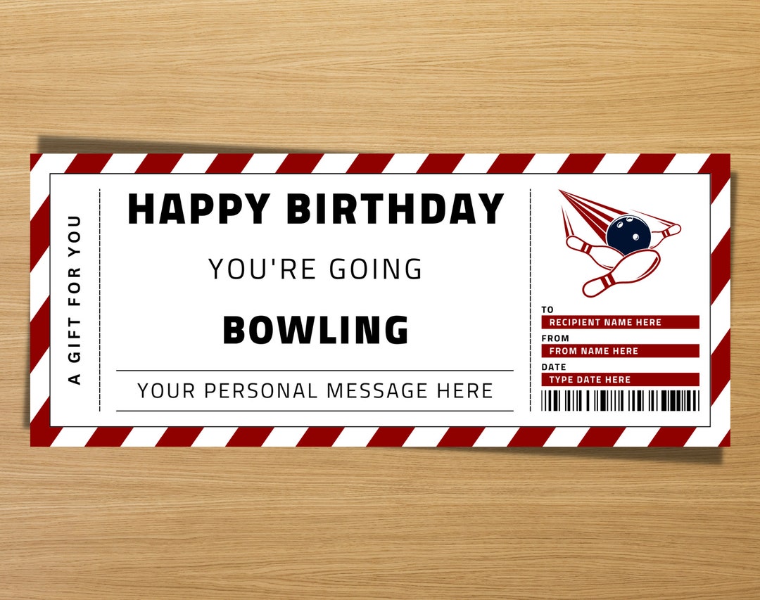 Printable Birthday Bowling Ticket Voucher Surprise Indoor Ten Etsy