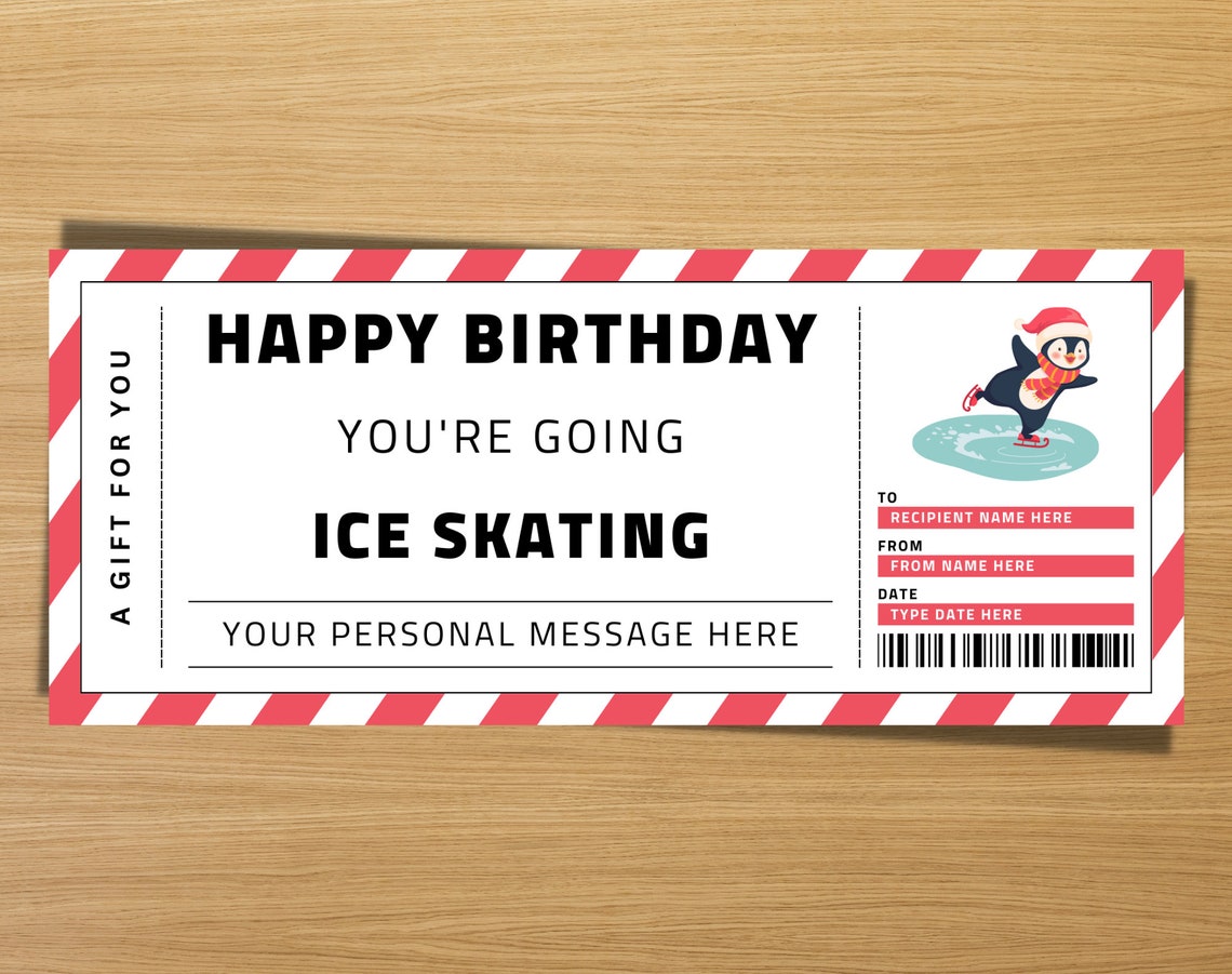 Printable Birthday Ice Skating Ticket Voucher Template Etsy