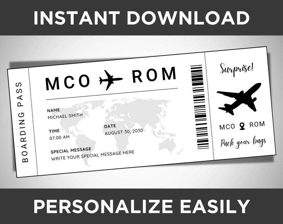 Editable Boarding Pass Template Surprise Boarding Pass Etsy