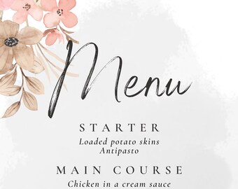 Wedding Menu, Engagement Party Menu, Minimalistic Menu
