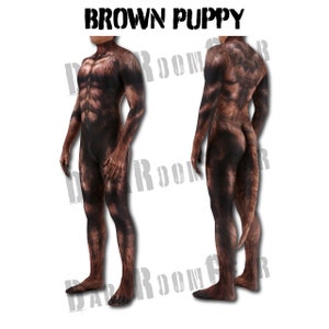 Spandex Pup Suit, Full Cover Dog Bodysuits, Human Puppy Cosplay Costume For Adult Pet Play Brown Puppy