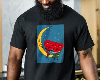 Spooning On The Moon! Graphic Tshirt, Old School Vintage Unisex T Shirt, Aesthetic Streetwear