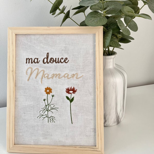 Cadre brodé douce maman, anniversaire, fête des mères, cadeau